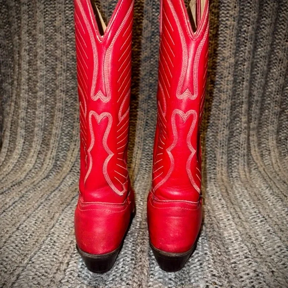 Vintage Red Leather TEXAS CowboyBoots S7, Signed by country legend Marty Stuart - Picture 7 of 13
